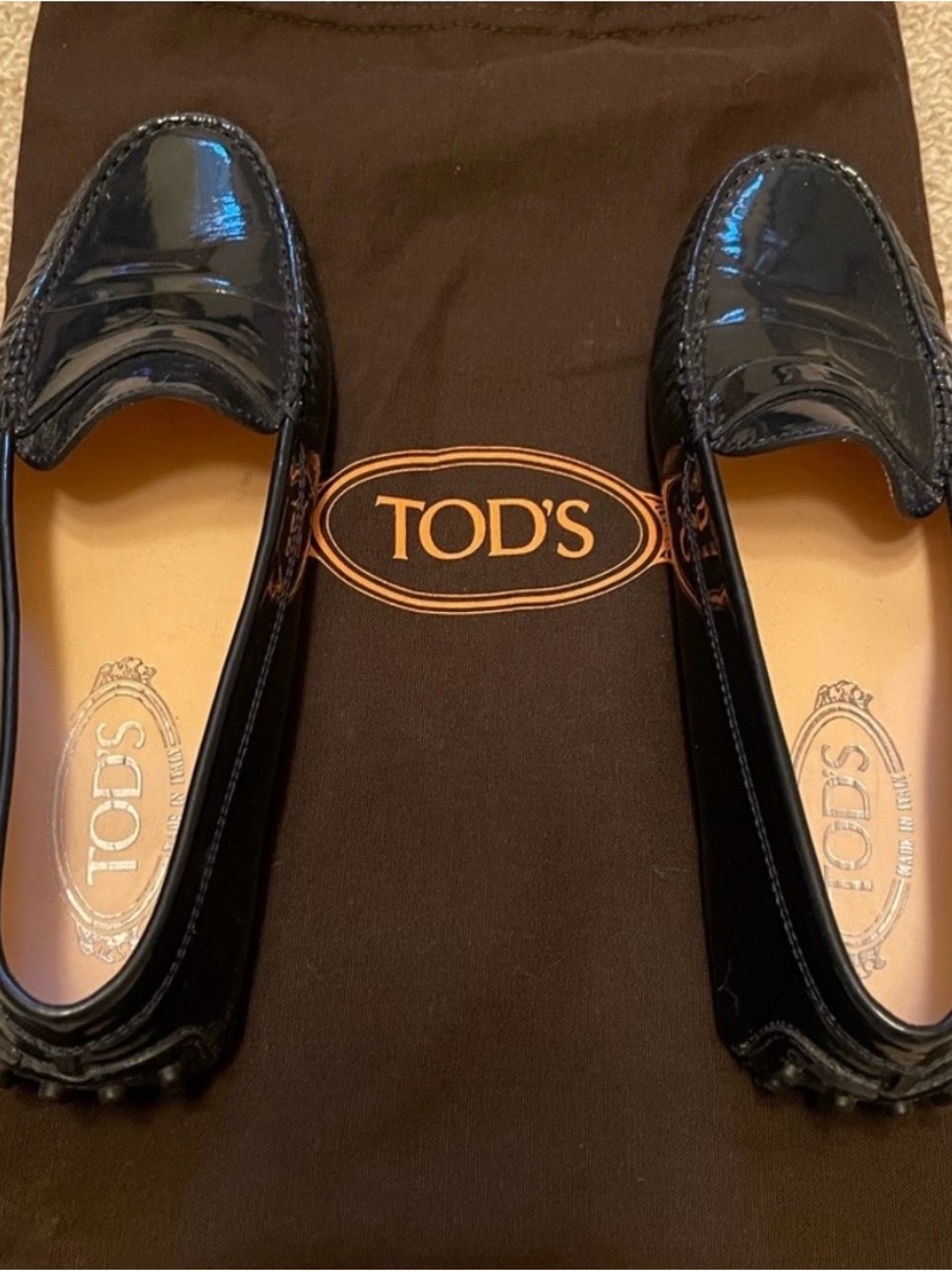 TOD'S Blue Patent Leather Penny Loafers